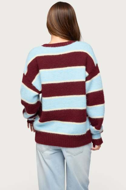Conrad Striped Sweater - BURGUNDY-AND-BLUE