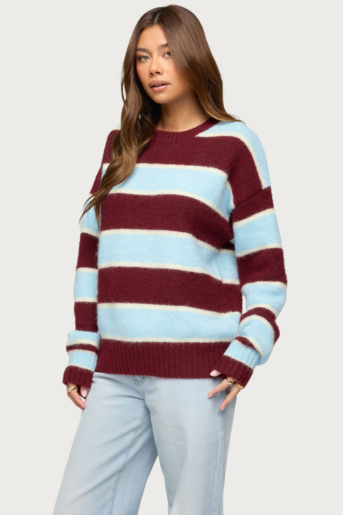 Conrad Striped Sweater - BURGUNDY-AND-BLUE
