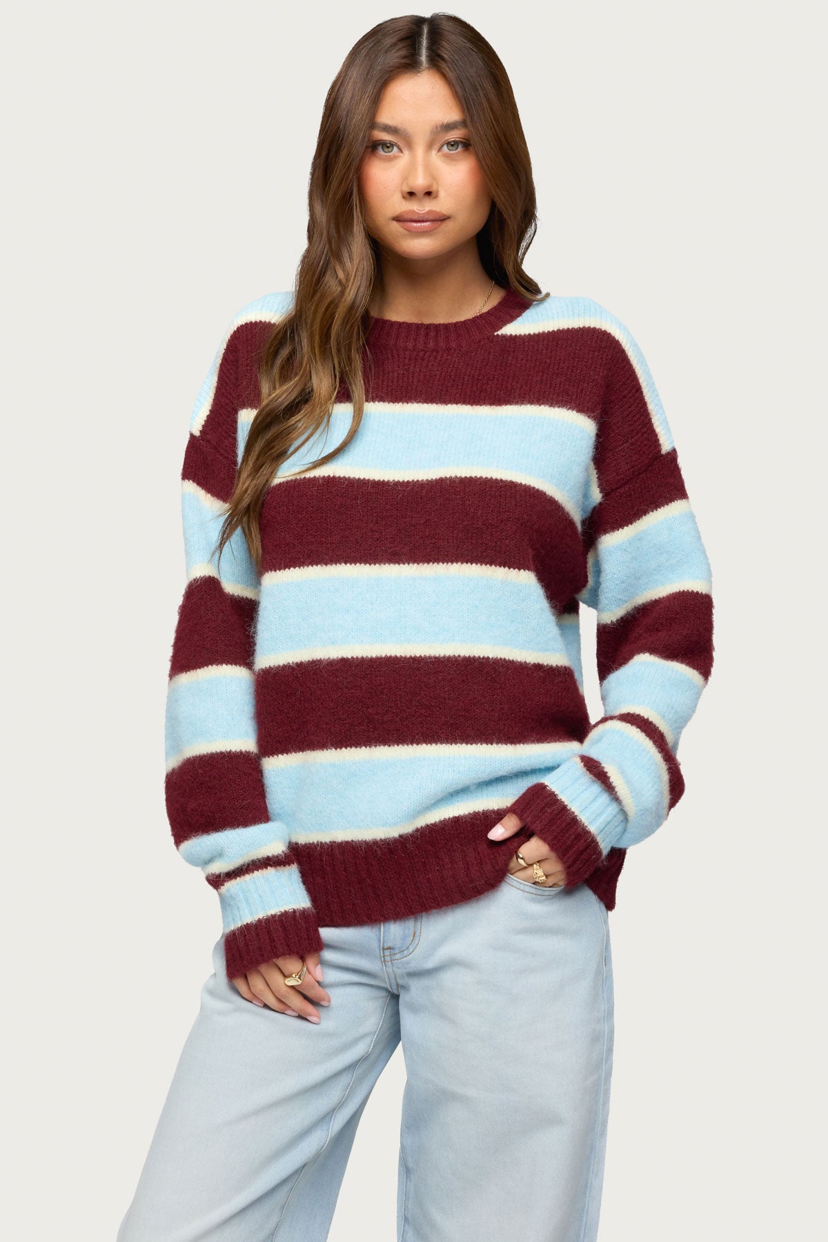 Conrad Striped Sweater - BURGUNDY-AND-BLUE