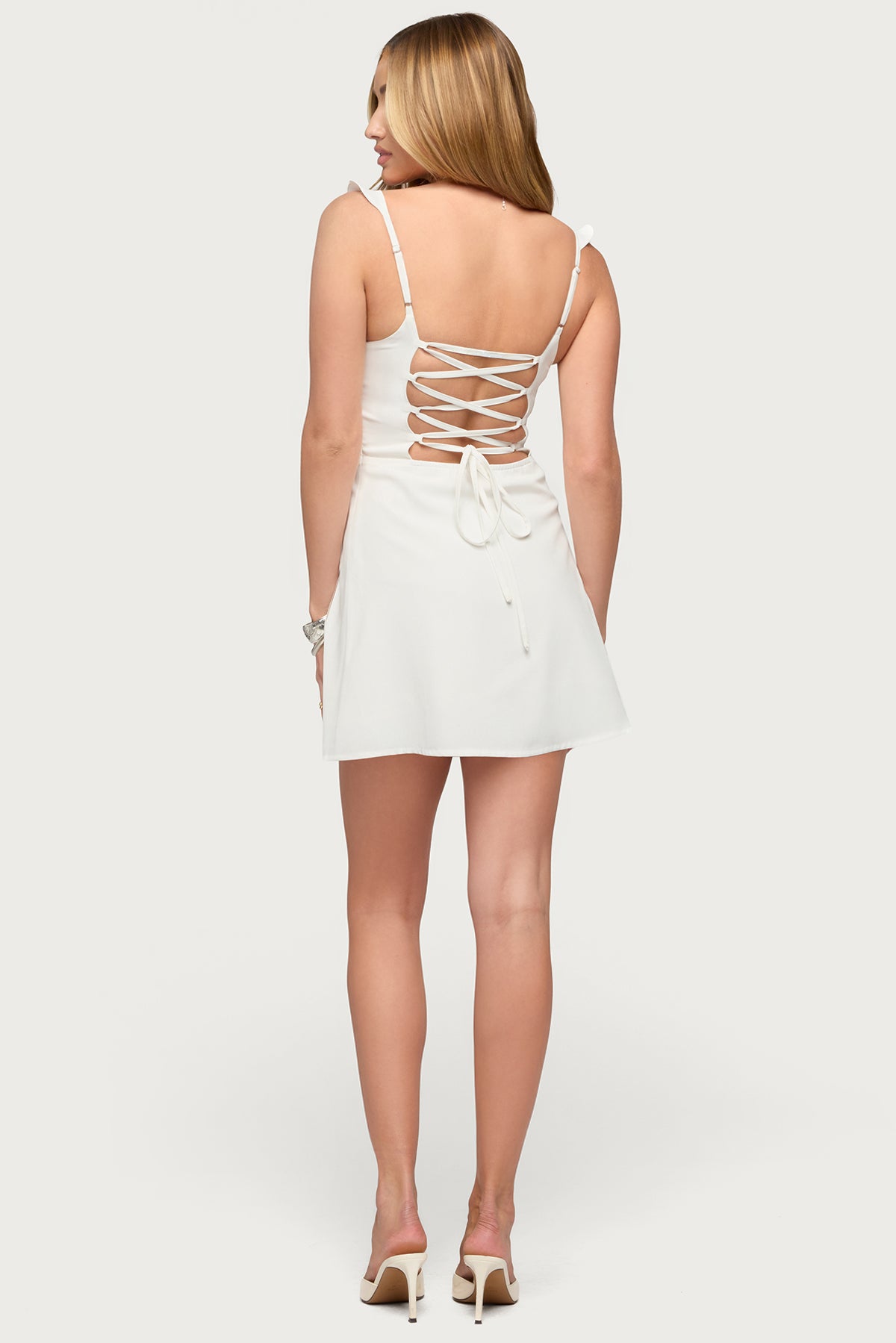Cristina Ruffle Flare Mini Dress - WHITE