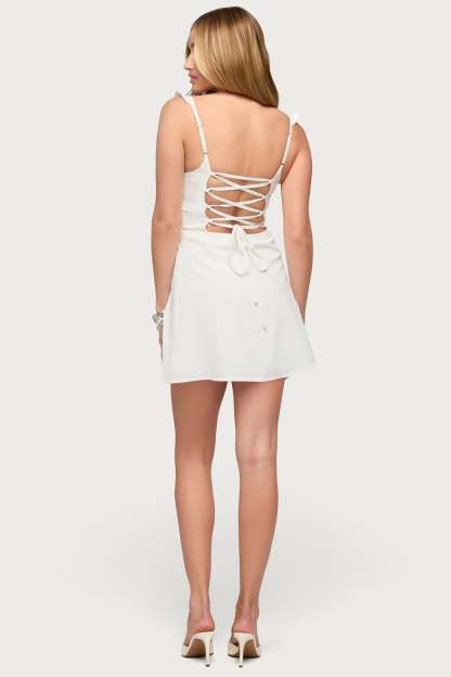 Cristina Ruffle Flare Mini Dress - WHITE