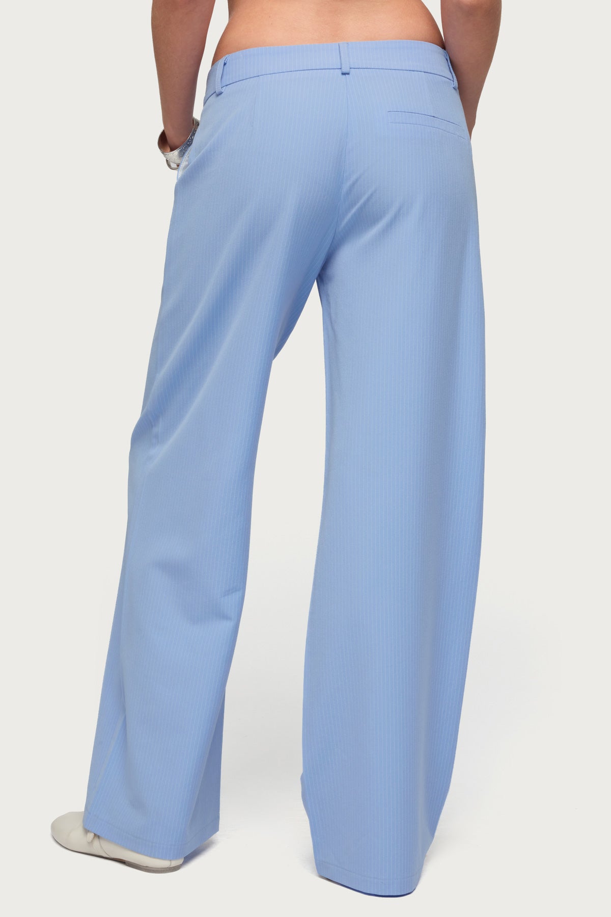 Pinstripe Tailored Straight Leg Pants - LIGHT-BLUE