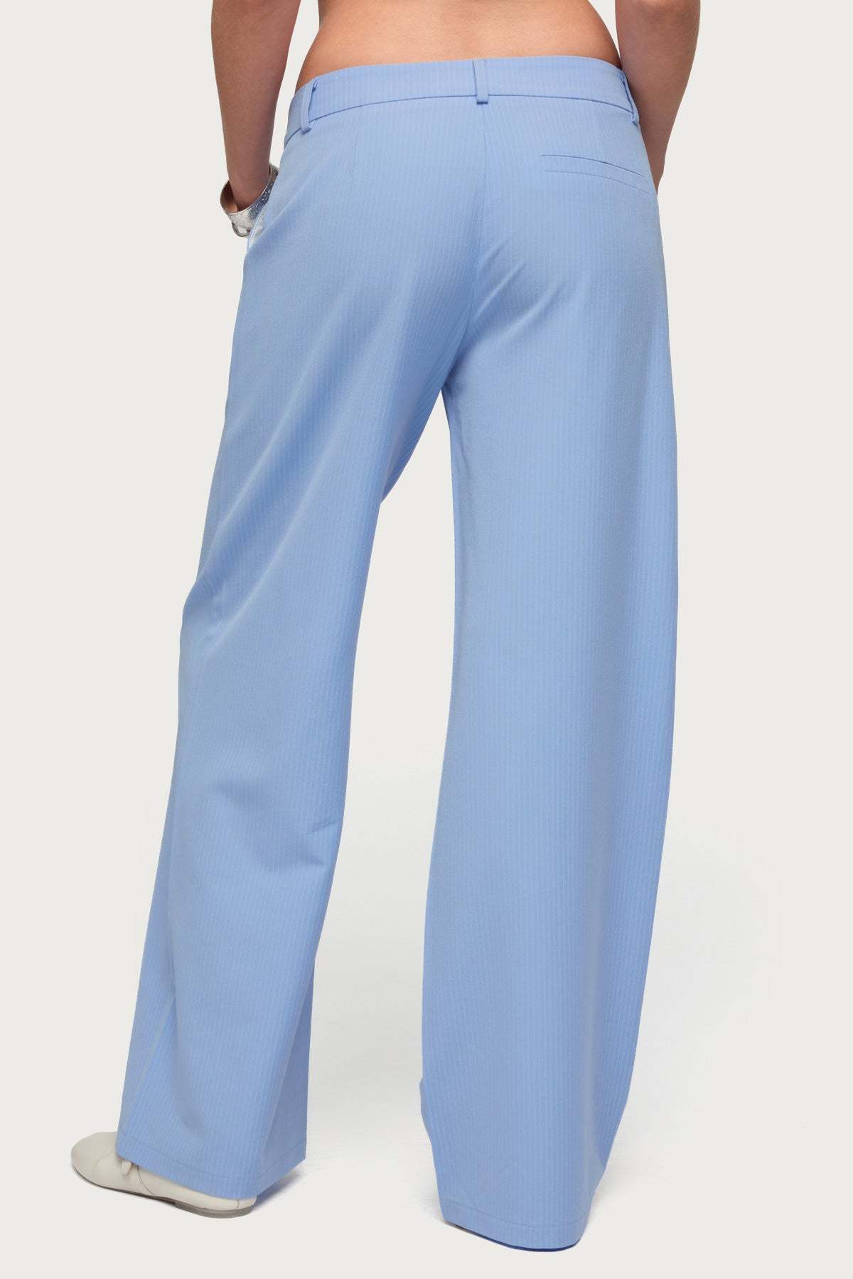 Pinstripe Tailored Straight Leg Pants - LIGHT-BLUE
