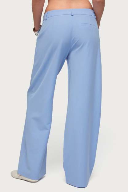 Pinstripe Tailored Straight Leg Pants - LIGHT-BLUE