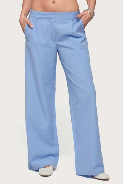 Pinstripe Tailored Straight Leg Pants - LIGHT-BLUE