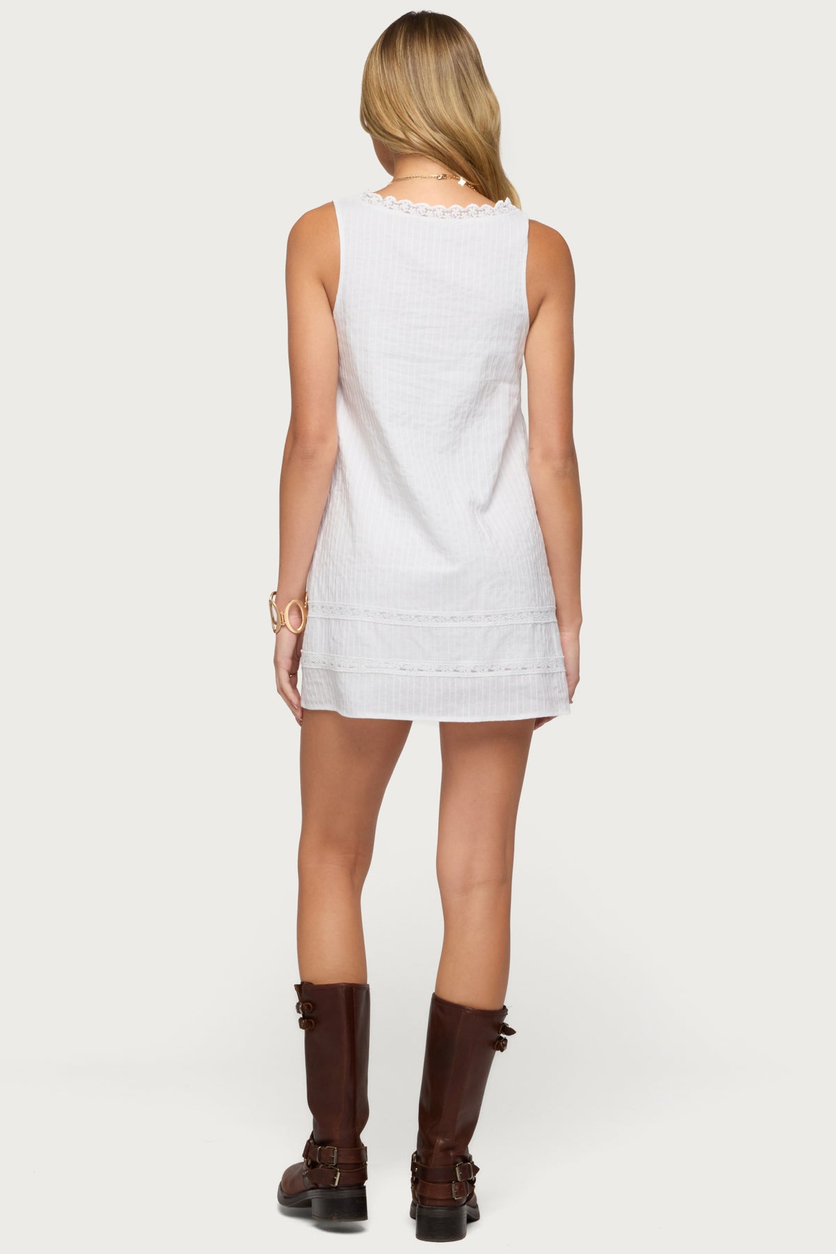 Doroh Lacey Striped Cotton Mini Dress - WHITE