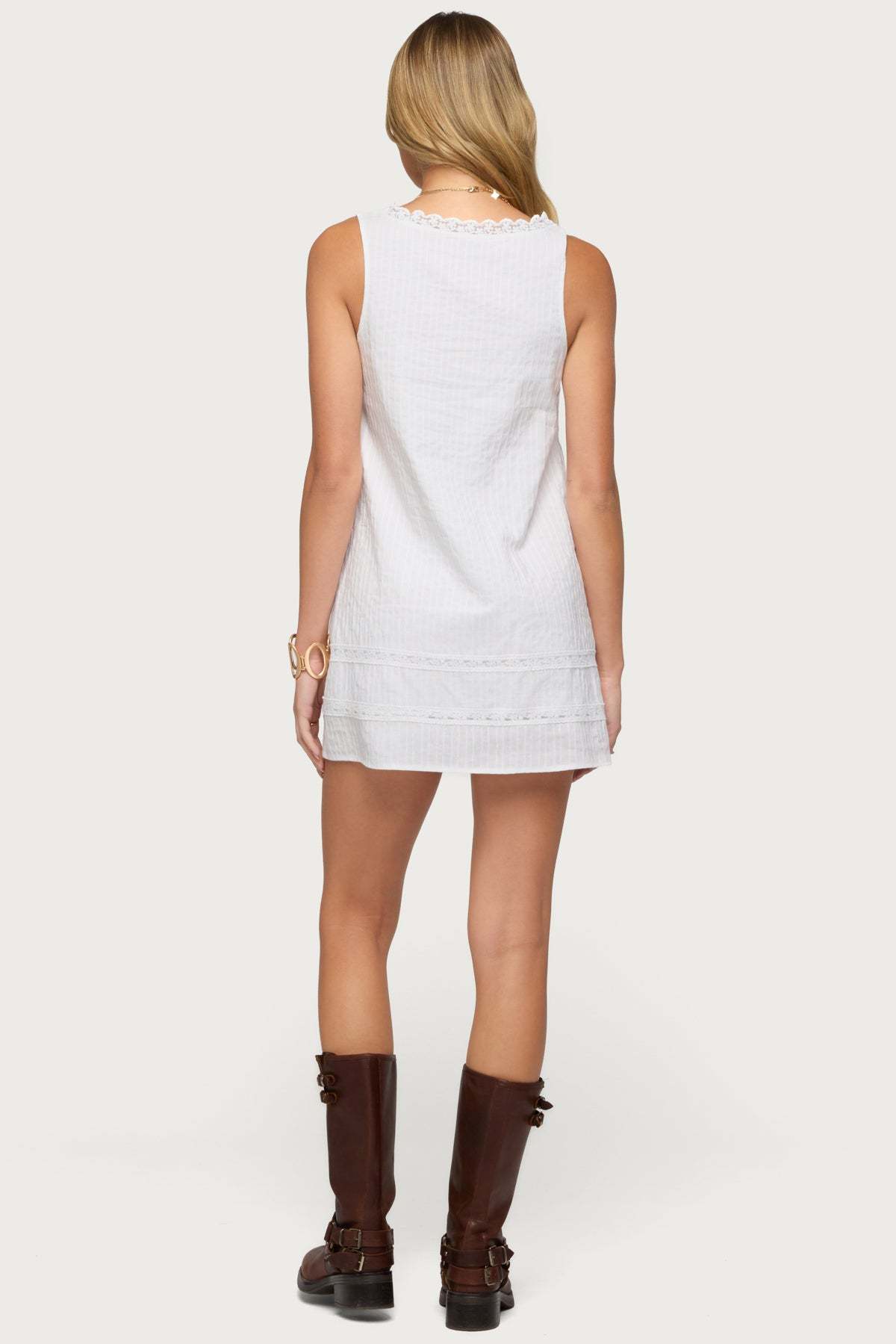 Doroh Lacey Striped Cotton Mini Dress - WHITE