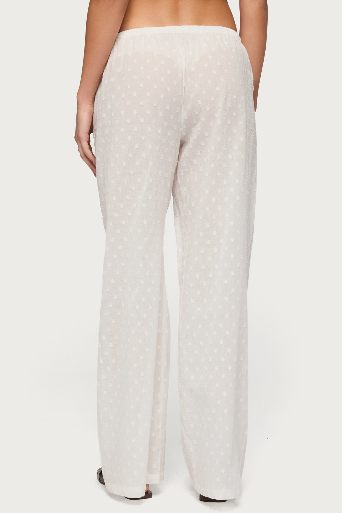 Embroidered Polka Dot Sheer Cotton Pants - WHITE