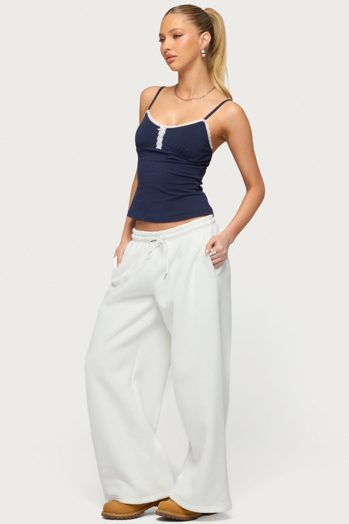 Petite Kamari Low Rise Wide Sweatpants - WHITE