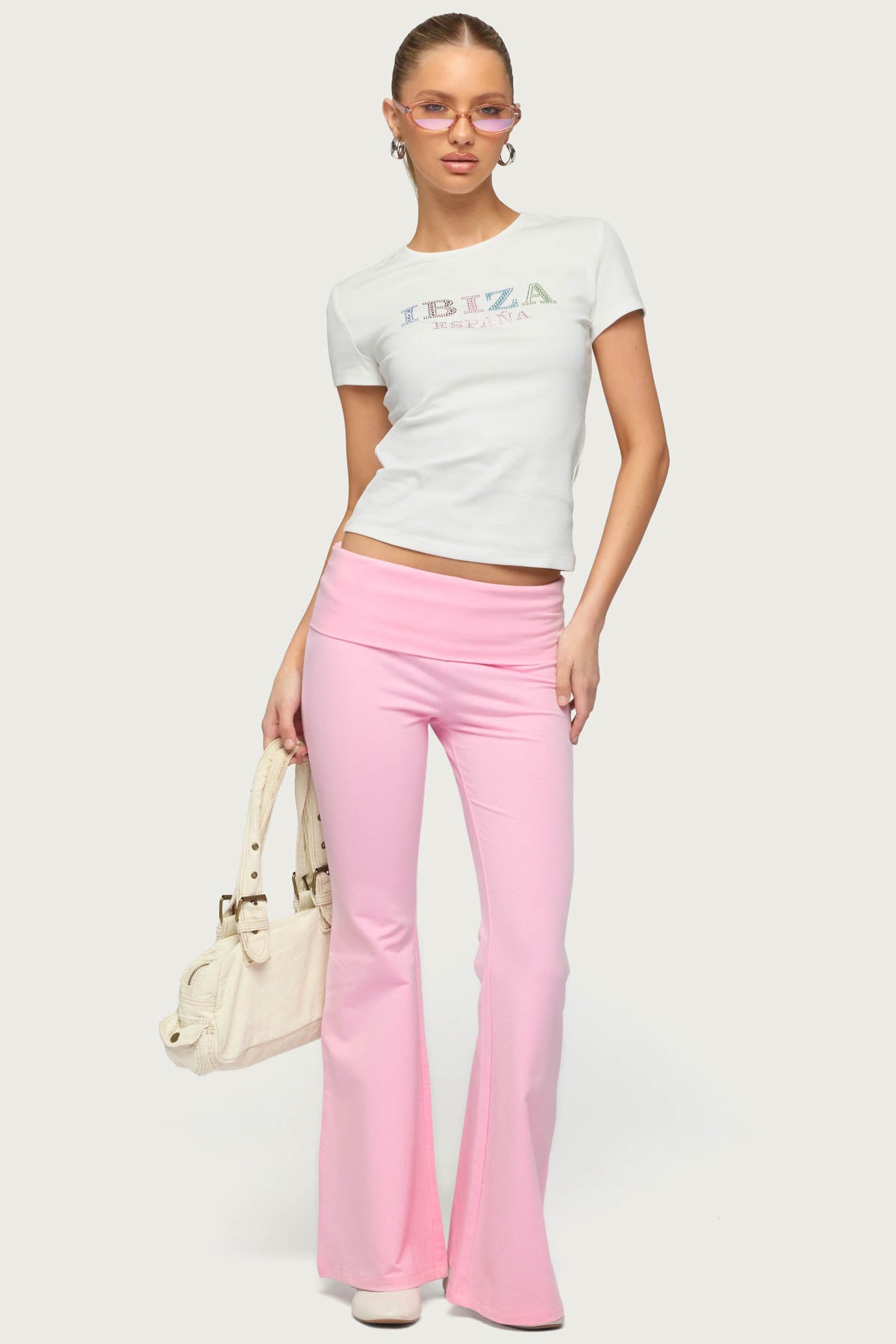 Petite Naomi Foldover Flared Leggings - LIGHT-PINK