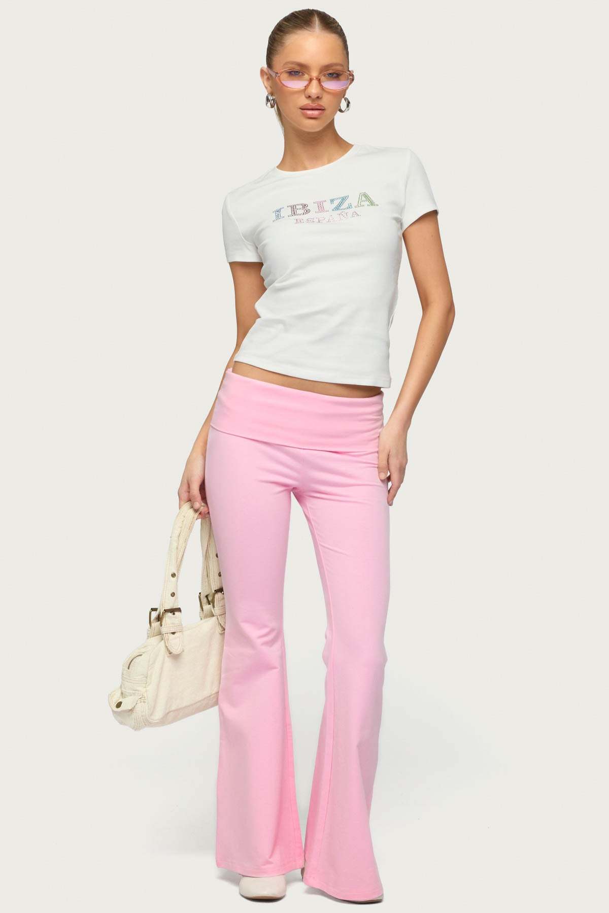 Petite Naomi Foldover Flared Leggings - LIGHT-PINK