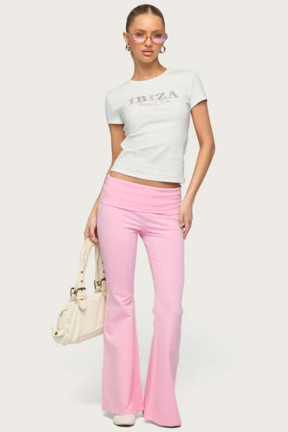 Petite Naomi Foldover Flared Leggings - LIGHT-PINK