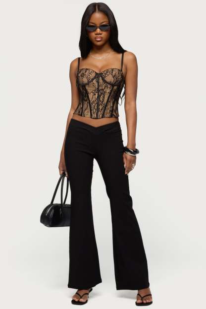 Alyce Crossover Flared Pants - BLACK