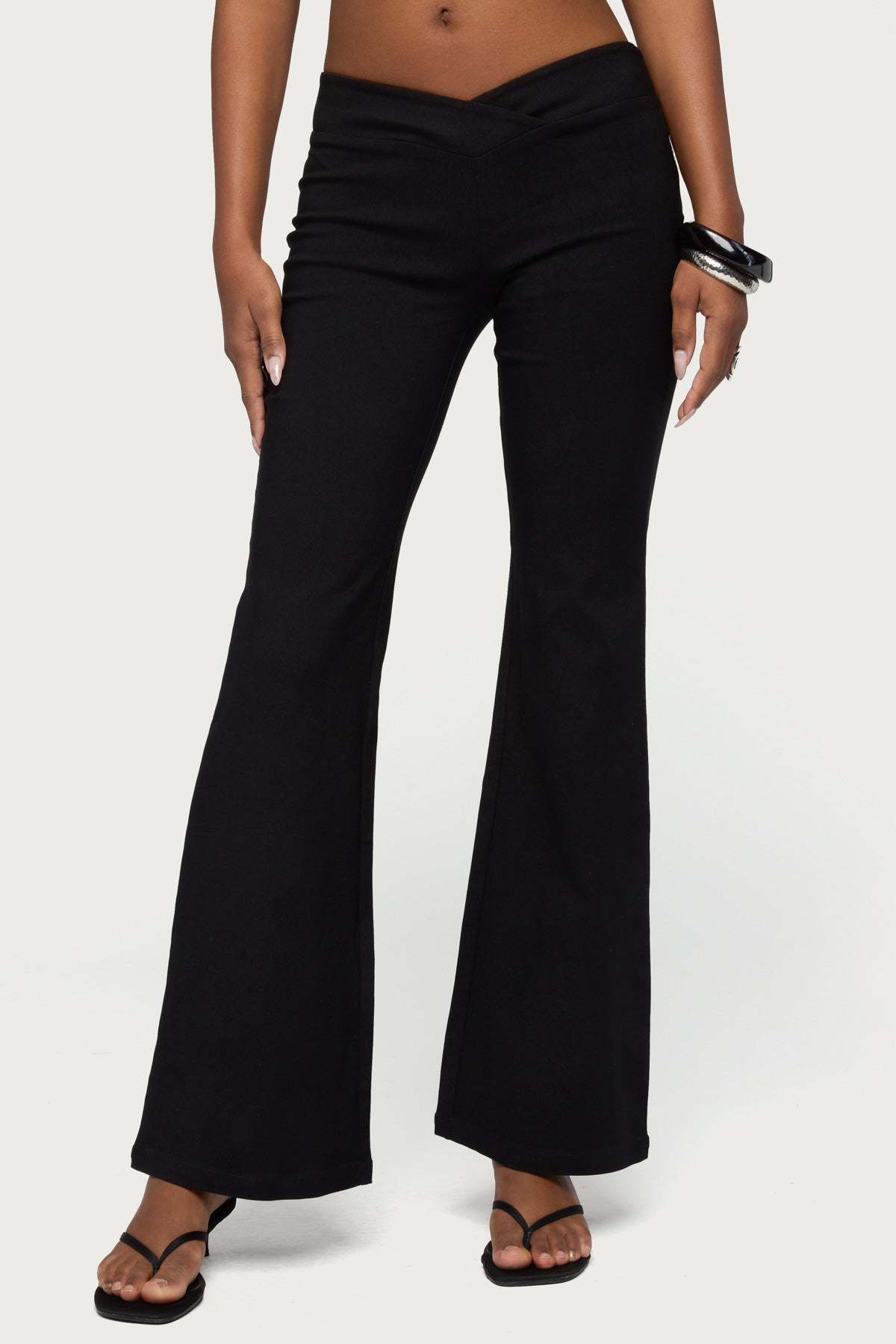Alyce Crossover Flared Pants - BLACK