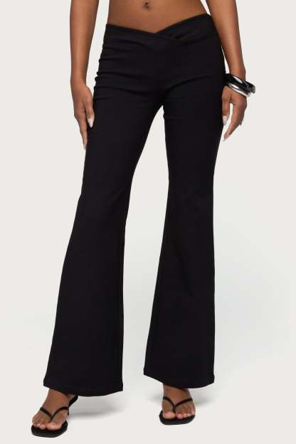 Alyce Crossover Flared Pants - BLACK