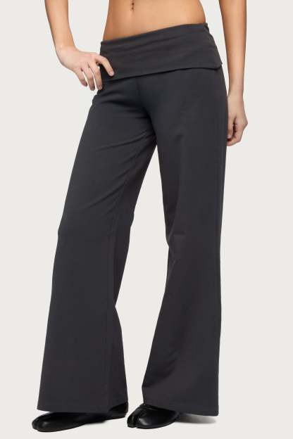 Petite Wide Leg Foldover Pants - DARK-GRAY