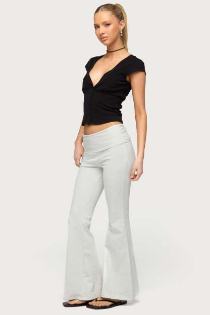 Petite Naomi Foldover Flared Leggings - GRAY-MELANGE