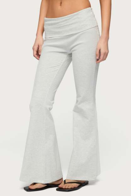Petite Naomi Foldover Flared Leggings - GRAY-MELANGE