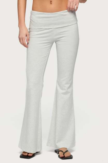 Petite Naomi Foldover Flared Leggings - GRAY-MELANGE
