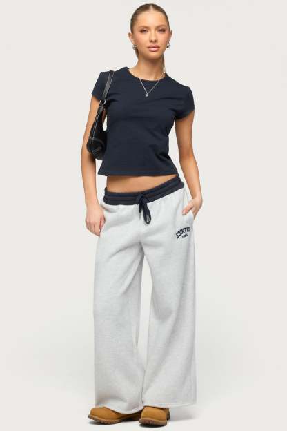 Petite Edikted Contrast Embroidered Sweatpants - GRAY-MELANGE