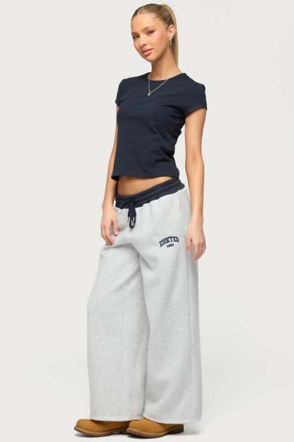 Petite Edikted Contrast Embroidered Sweatpants - GRAY-MELANGE