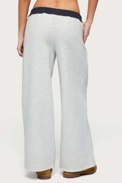 Petite Edikted Contrast Embroidered Sweatpants - GRAY-MELANGE