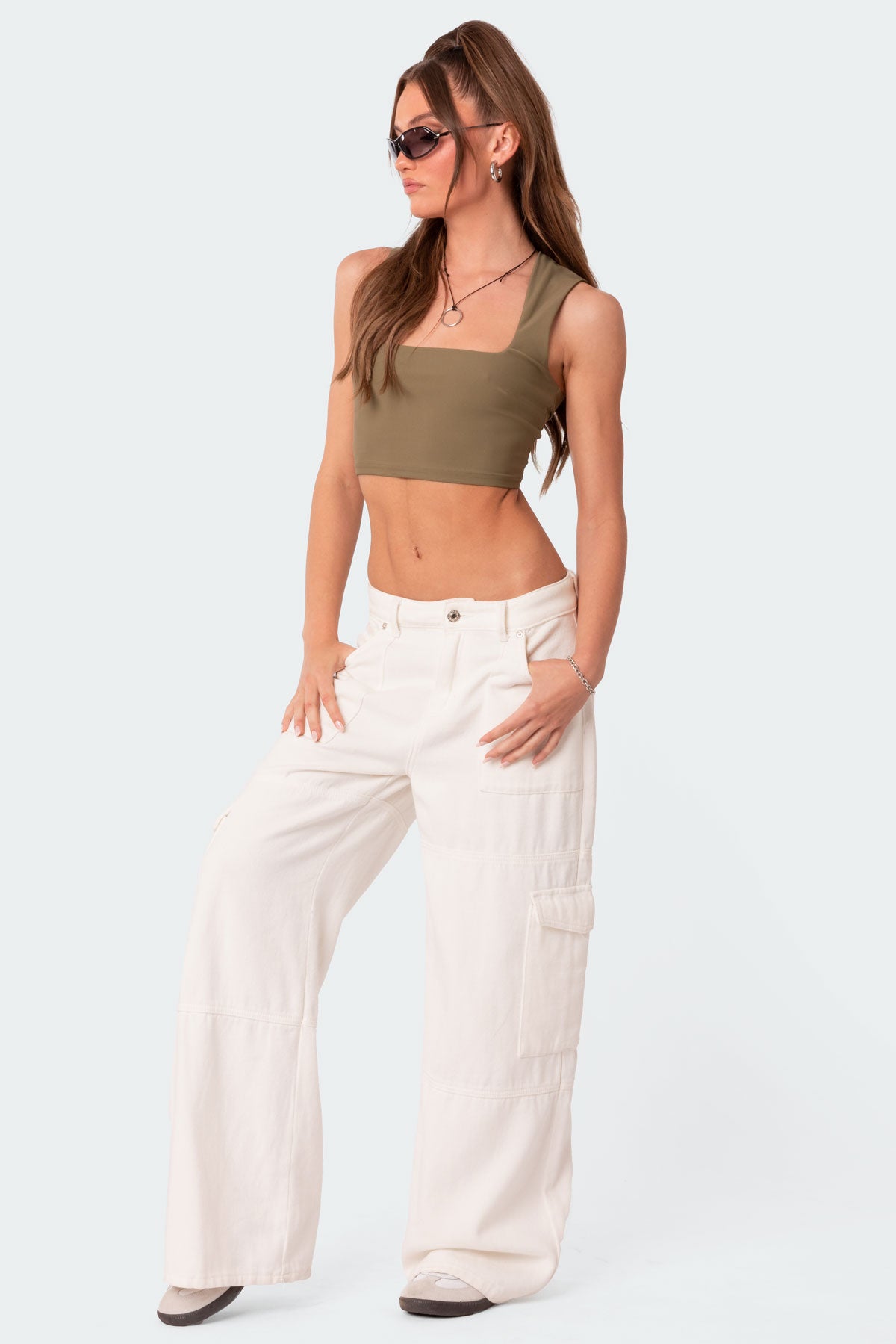 Ember Denim Cargo Pants - WHITE