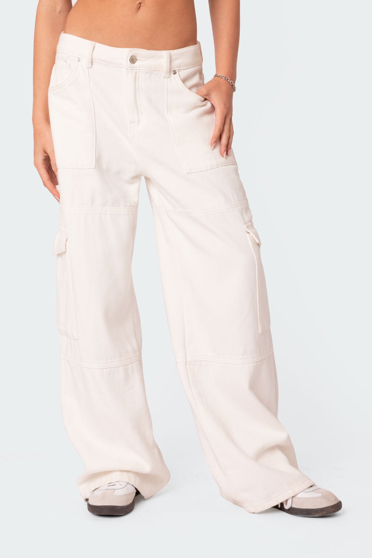 Ember Denim Cargo Pants - WHITE