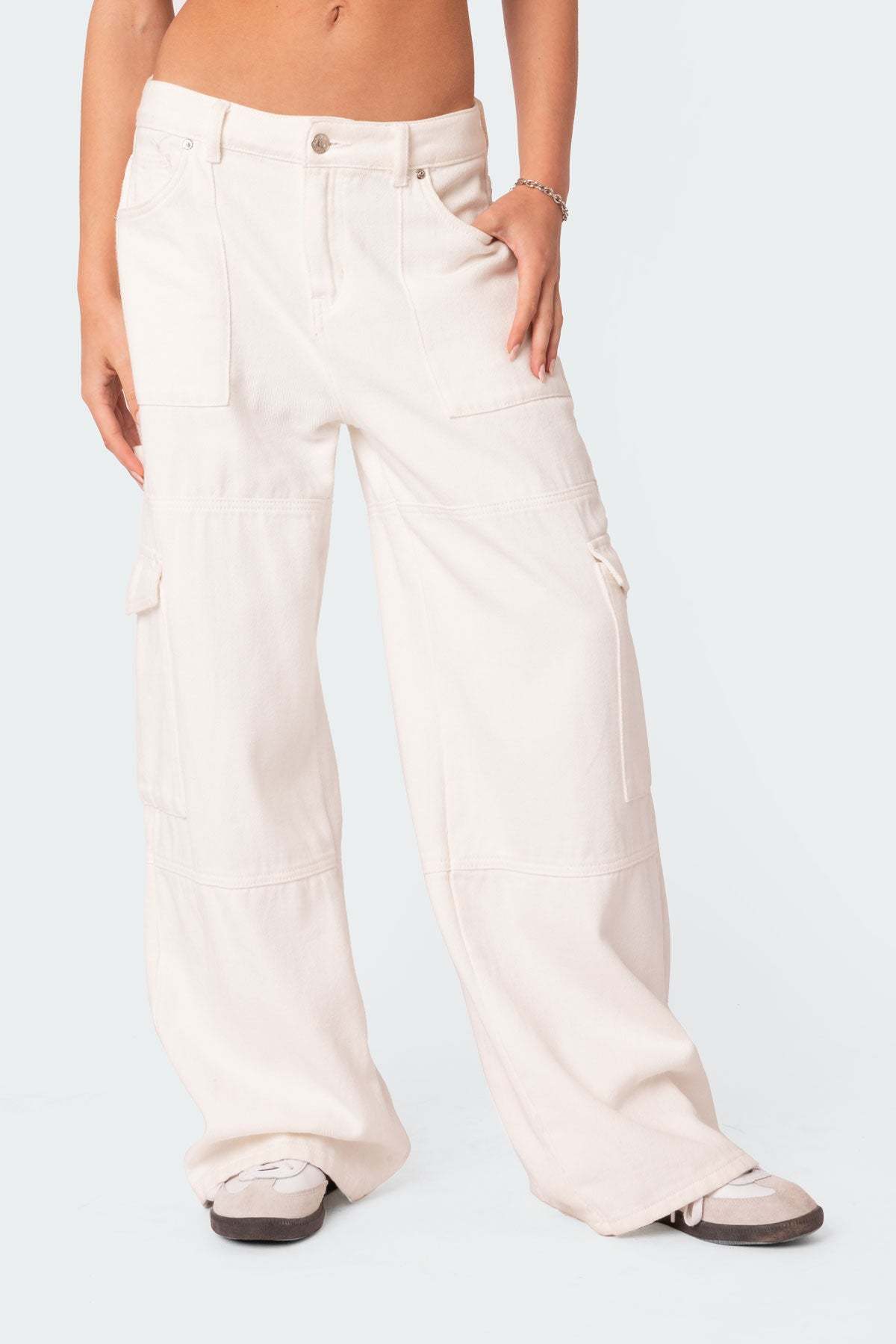 Ember Denim Cargo Pants - WHITE