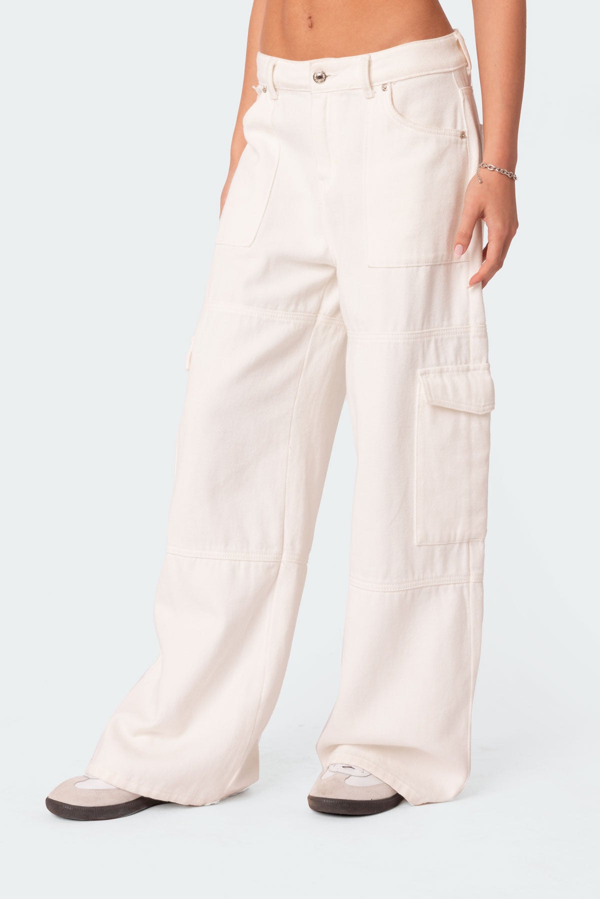 Ember Denim Cargo Pants - WHITE