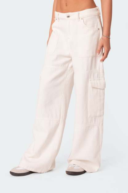 Ember Denim Cargo Pants - WHITE