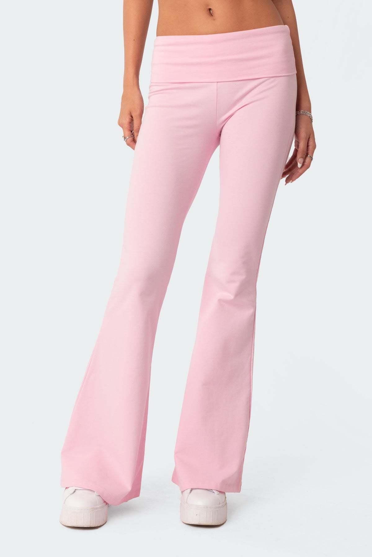 Naomi Foldover Flared Leggings - LIGHT PINK