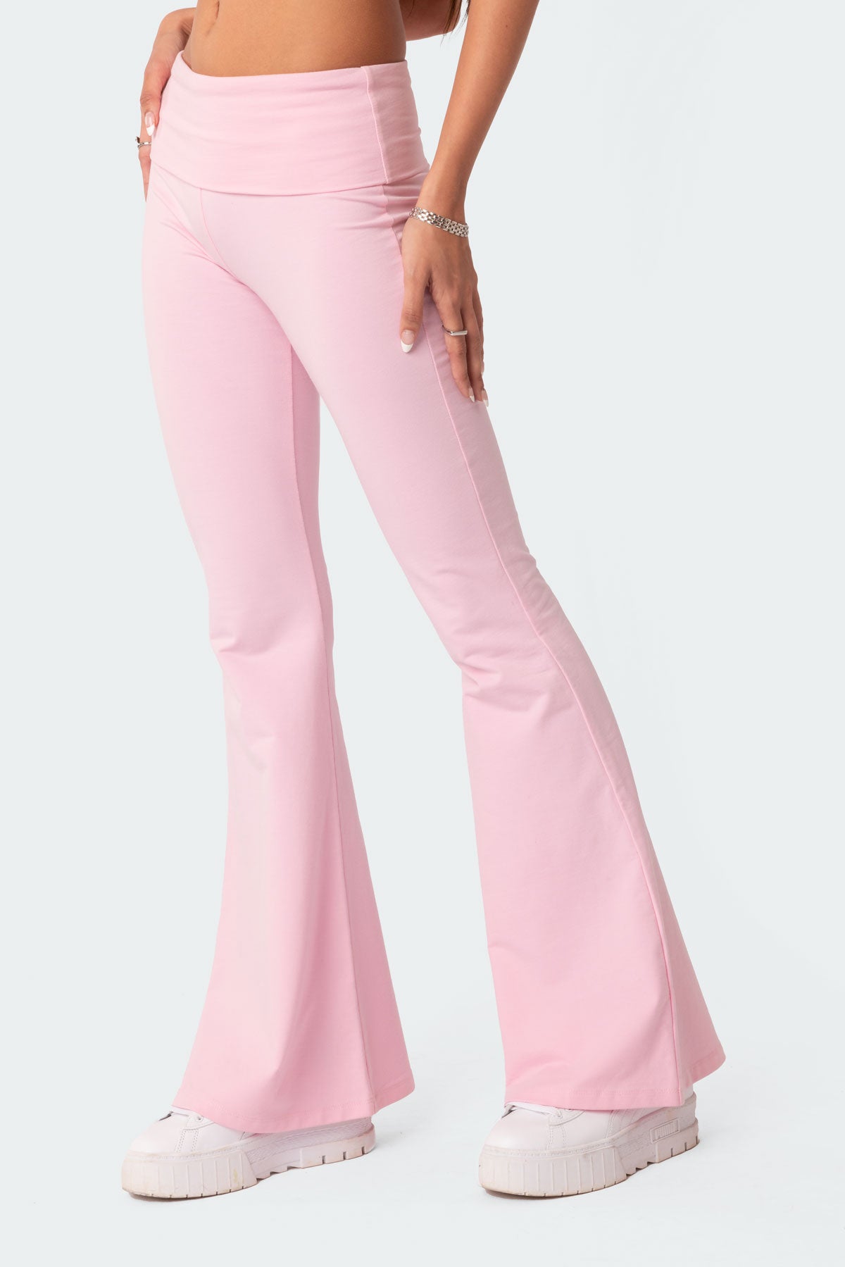 Naomi Foldover Flared Leggings - LIGHT PINK
