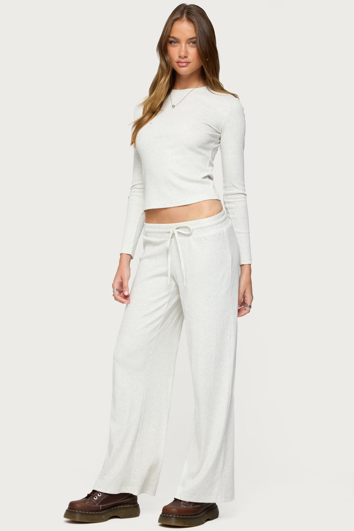Cicilia Straight Leg Ribbed Pants - GRAY MELANGE