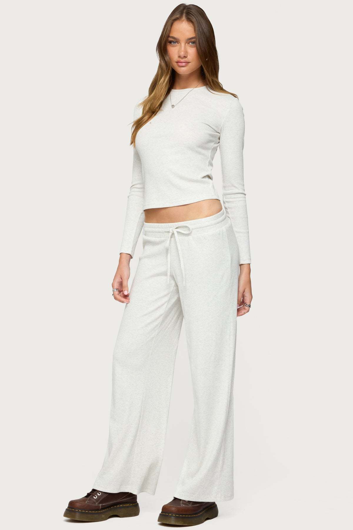 Cicilia Straight Leg Ribbed Pants - GRAY MELANGE
