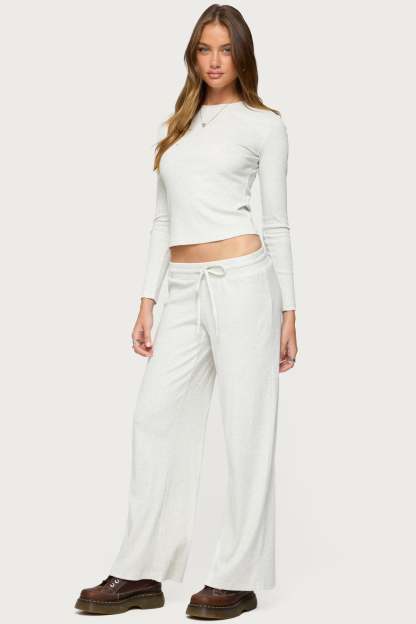 Cicilia Straight Leg Ribbed Pants - GRAY MELANGE