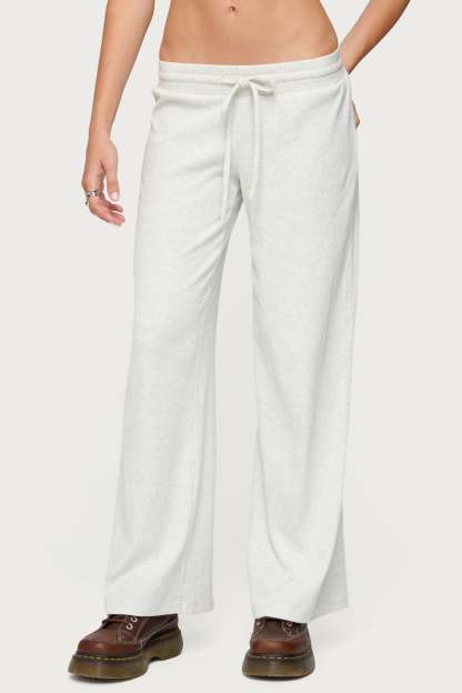 Cicilia Straight Leg Ribbed Pants - GRAY MELANGE