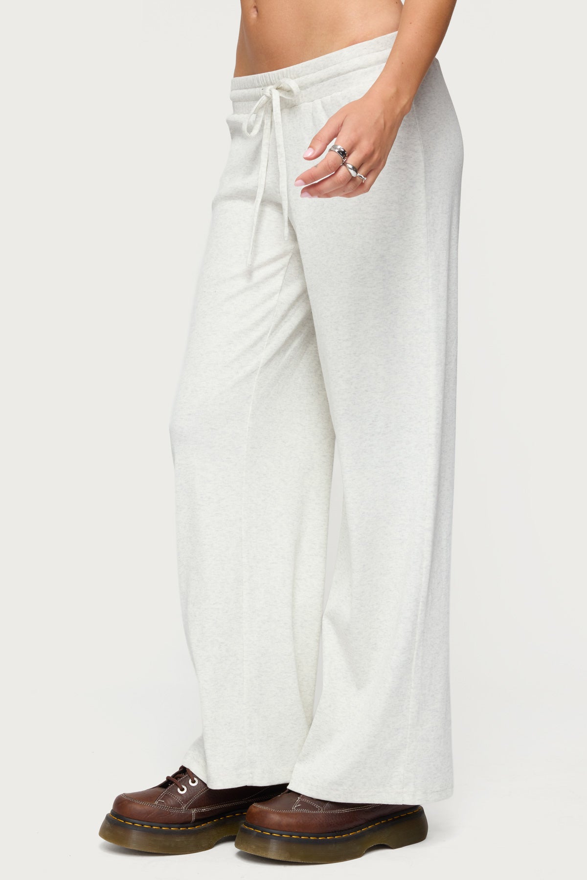 Cicilia Straight Leg Ribbed Pants - GRAY MELANGE
