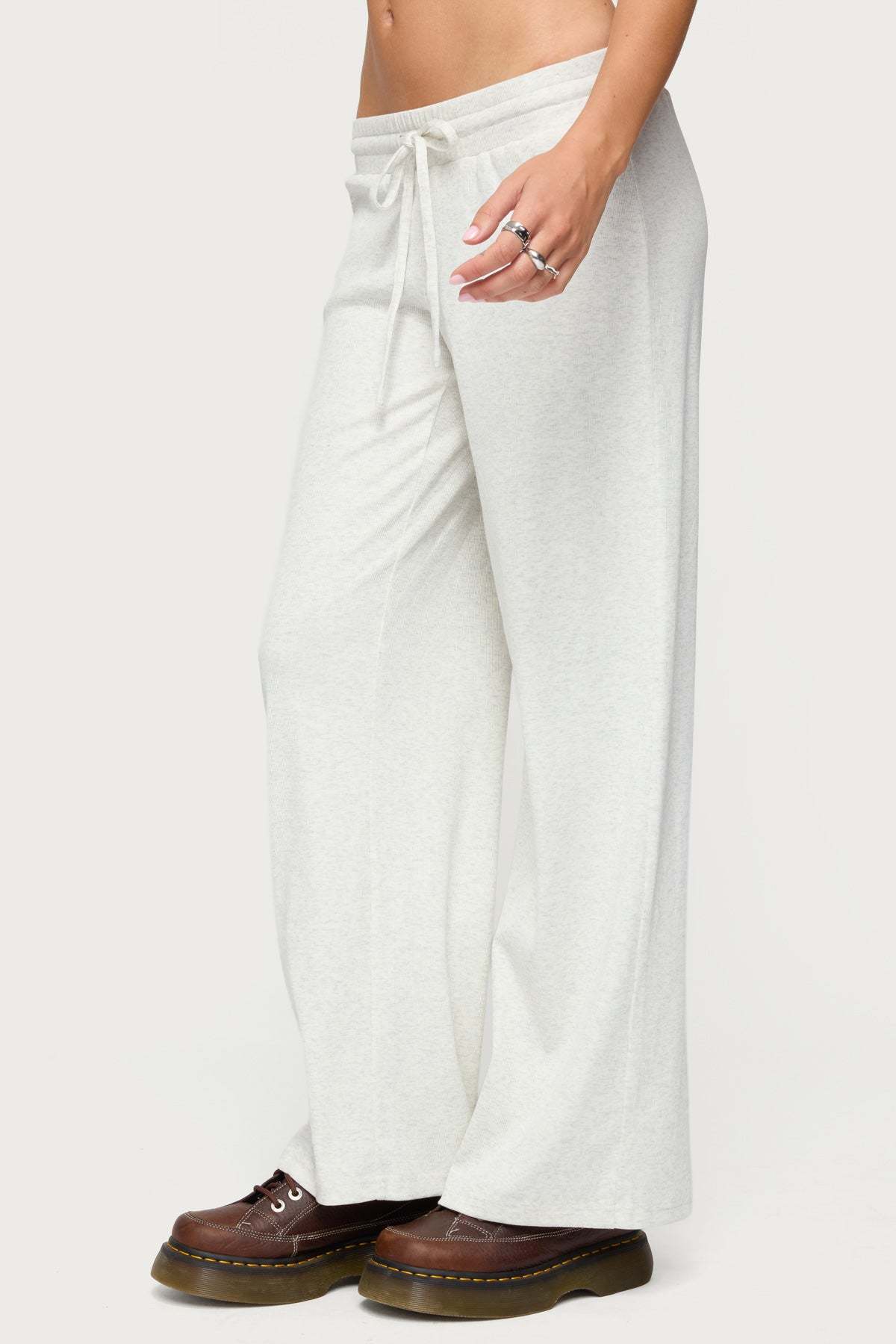 Cicilia Straight Leg Ribbed Pants - GRAY MELANGE