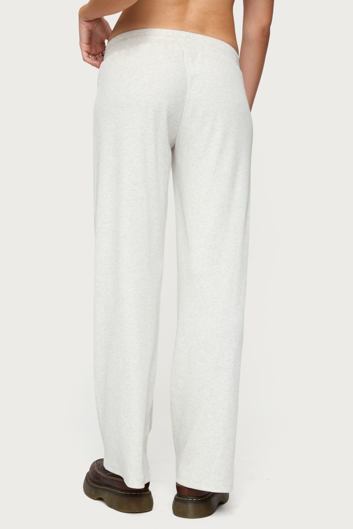 Cicilia Straight Leg Ribbed Pants - GRAY MELANGE