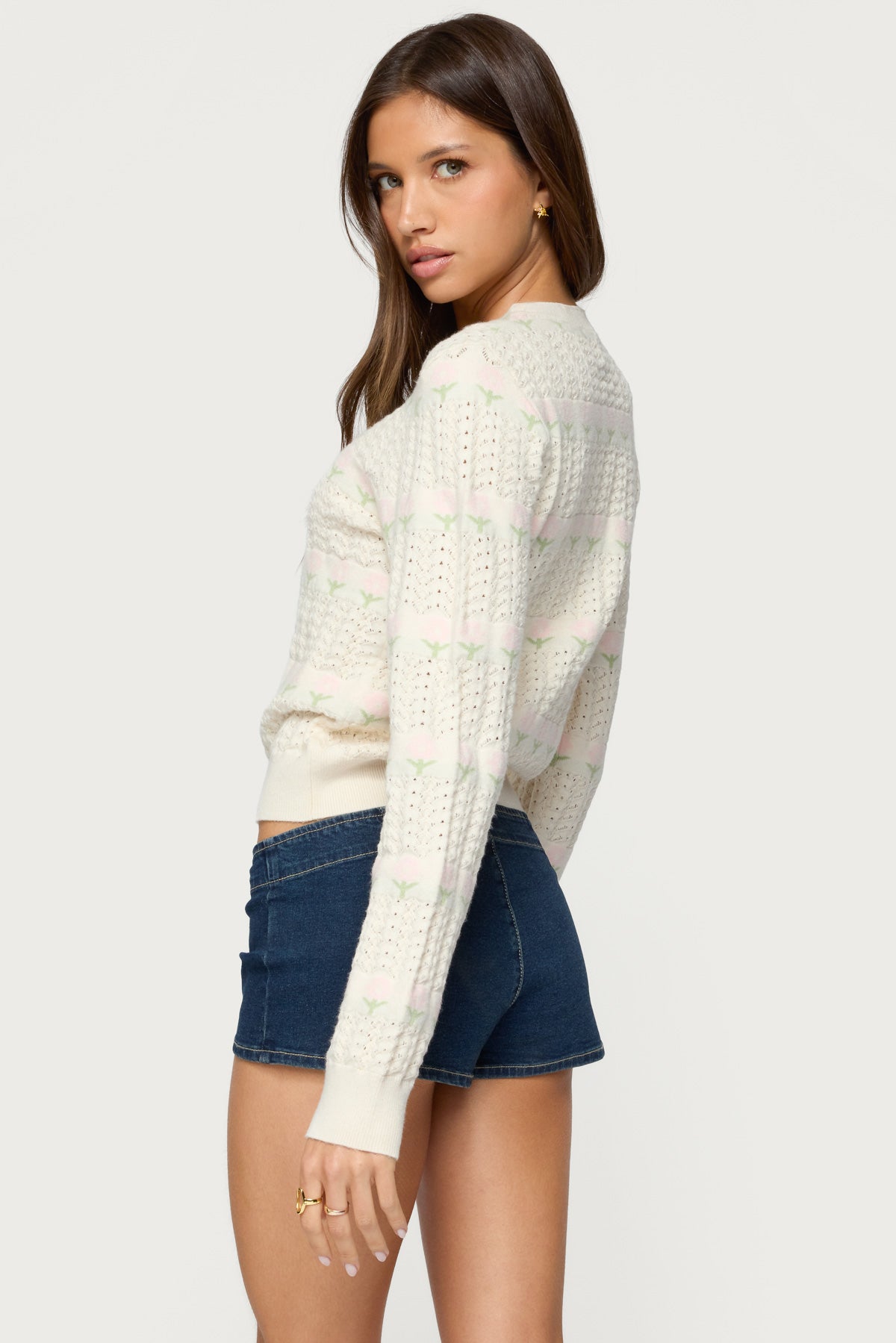 Emerie Flower Textured Knit Sweater - CREAM