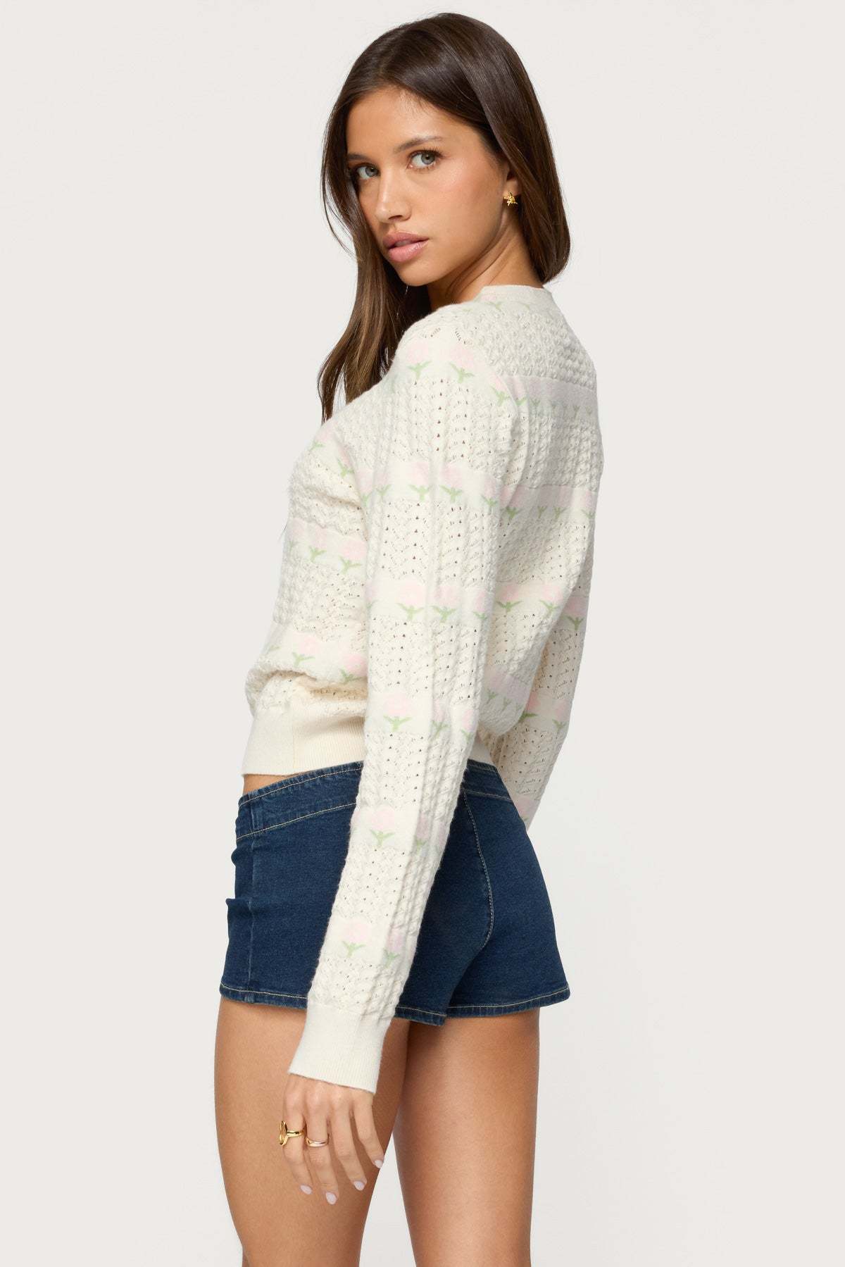 Emerie Flower Textured Knit Sweater - CREAM