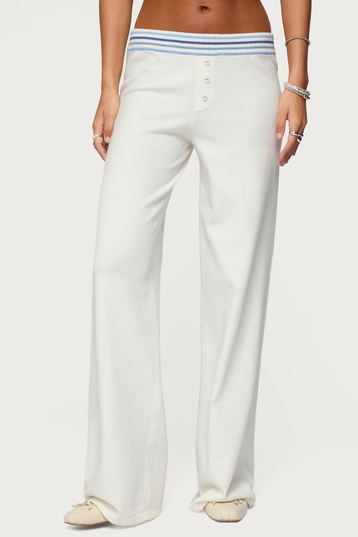 Miya Stripey Knit Pants - WHITE