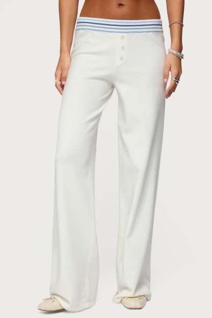 Miya Stripey Knit Pants - WHITE