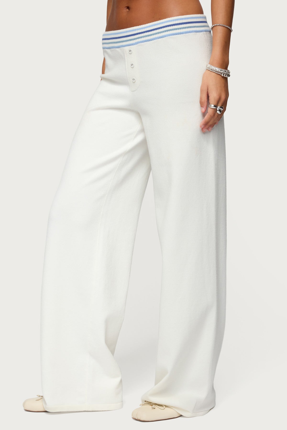 Miya Stripey Knit Pants - WHITE