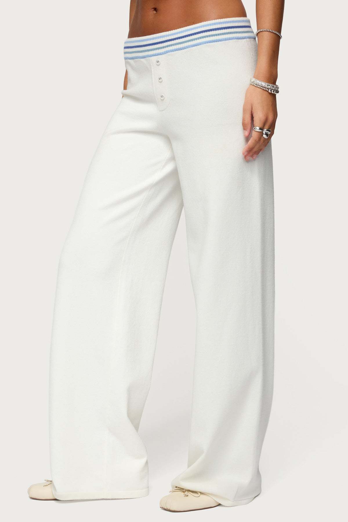 Miya Stripey Knit Pants - WHITE