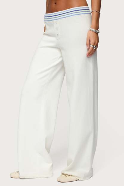 Miya Stripey Knit Pants - WHITE