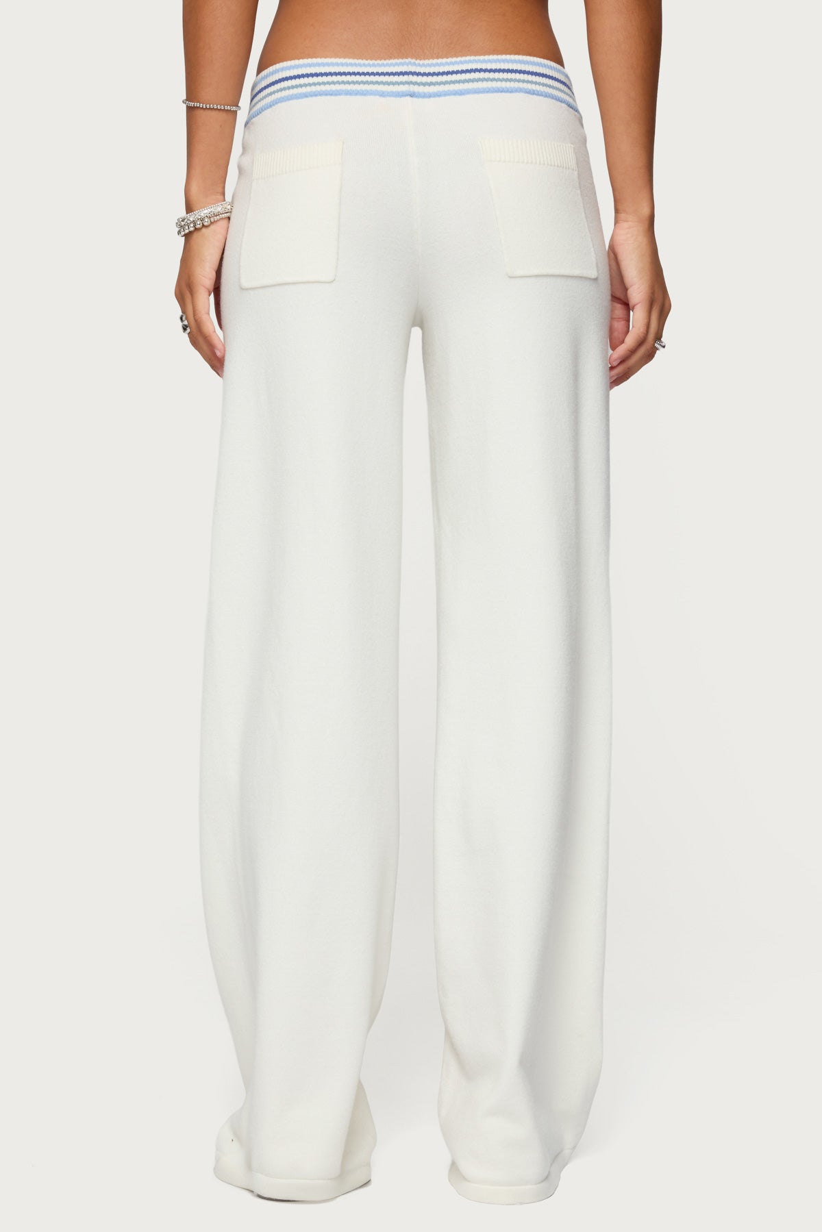 Miya Stripey Knit Pants - WHITE