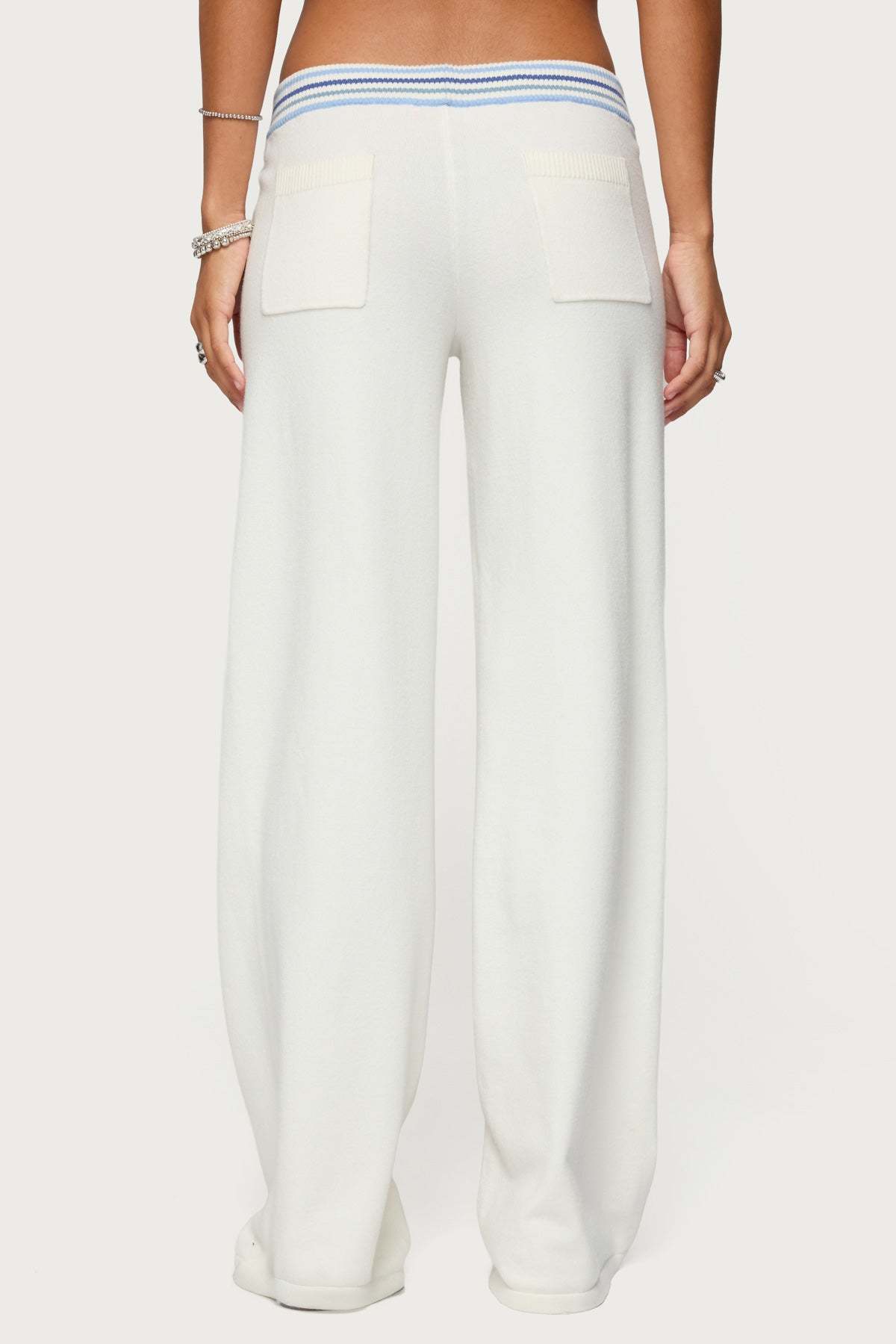 Miya Stripey Knit Pants - WHITE