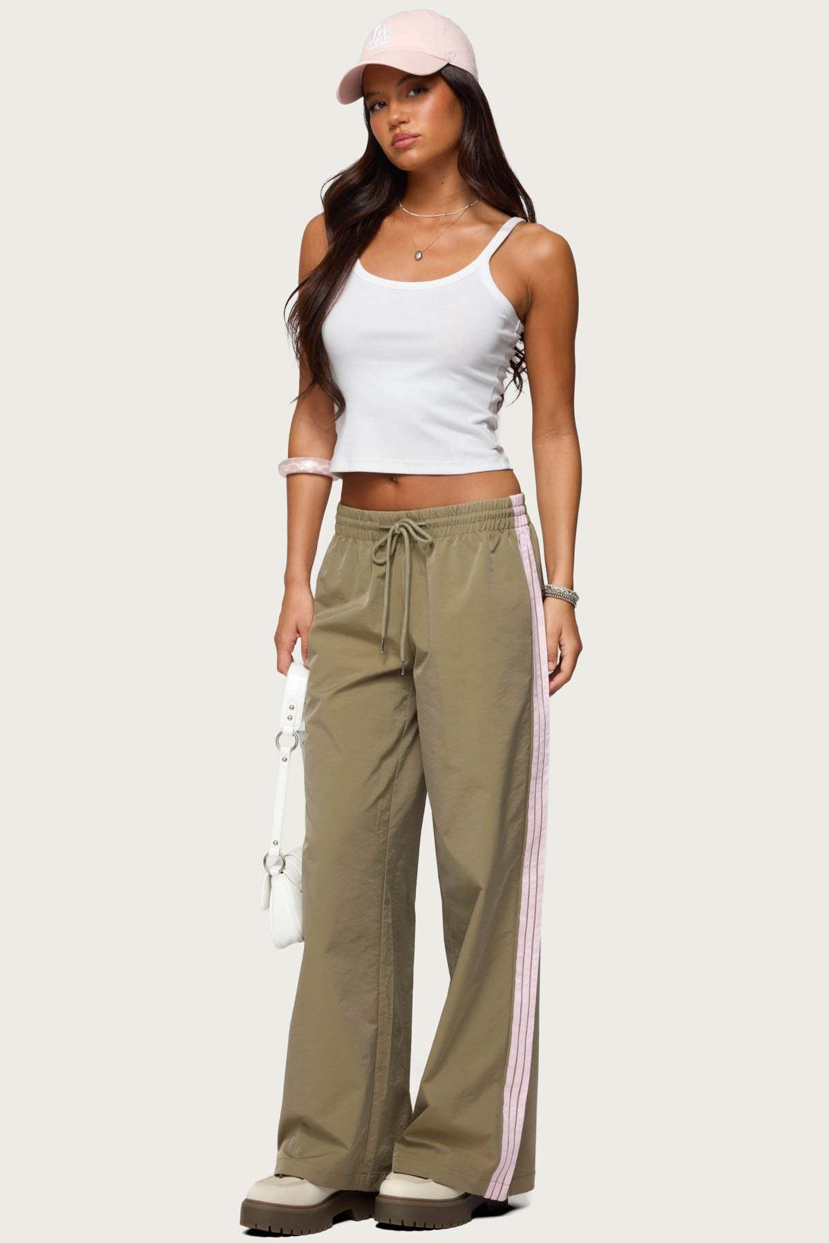 Annabella Nylon Track Pants - OLIVE